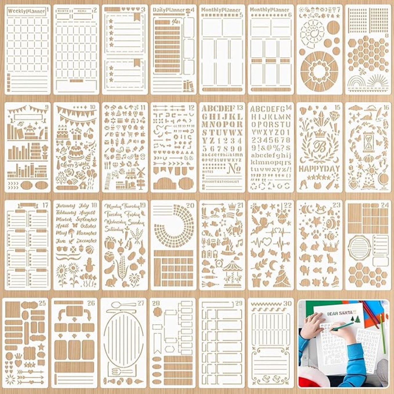 30 PCS Journal Stencils, Reusable Plastic Planner Stencils 4x7 Inch for DIY Drawing Calendar Planner Templates Journaling Scrapbook Supplies